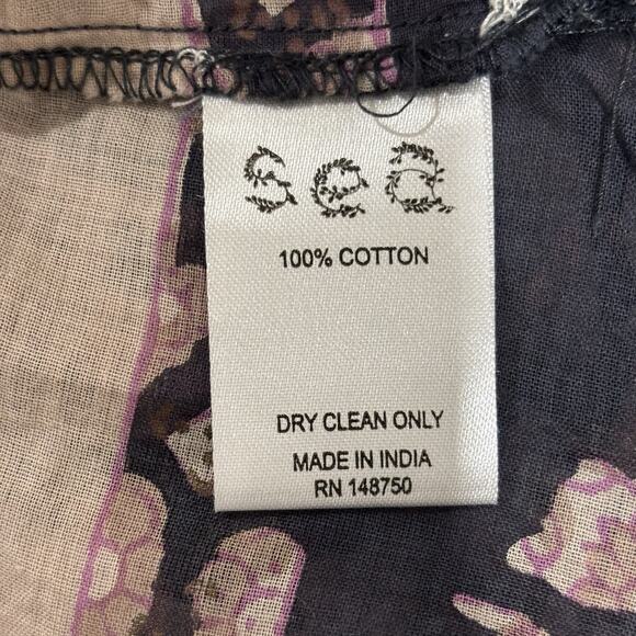 Sea New York Size M L Floral Ruffle Neck 100% Cotton Short Sleeve Blouse Top - Picture 6 of 7